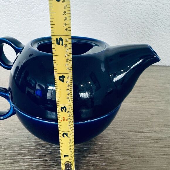 Navy Blue Japanese Glazed Ceramic Tea Mug Cup Stacked Set - Picture 5 of 9